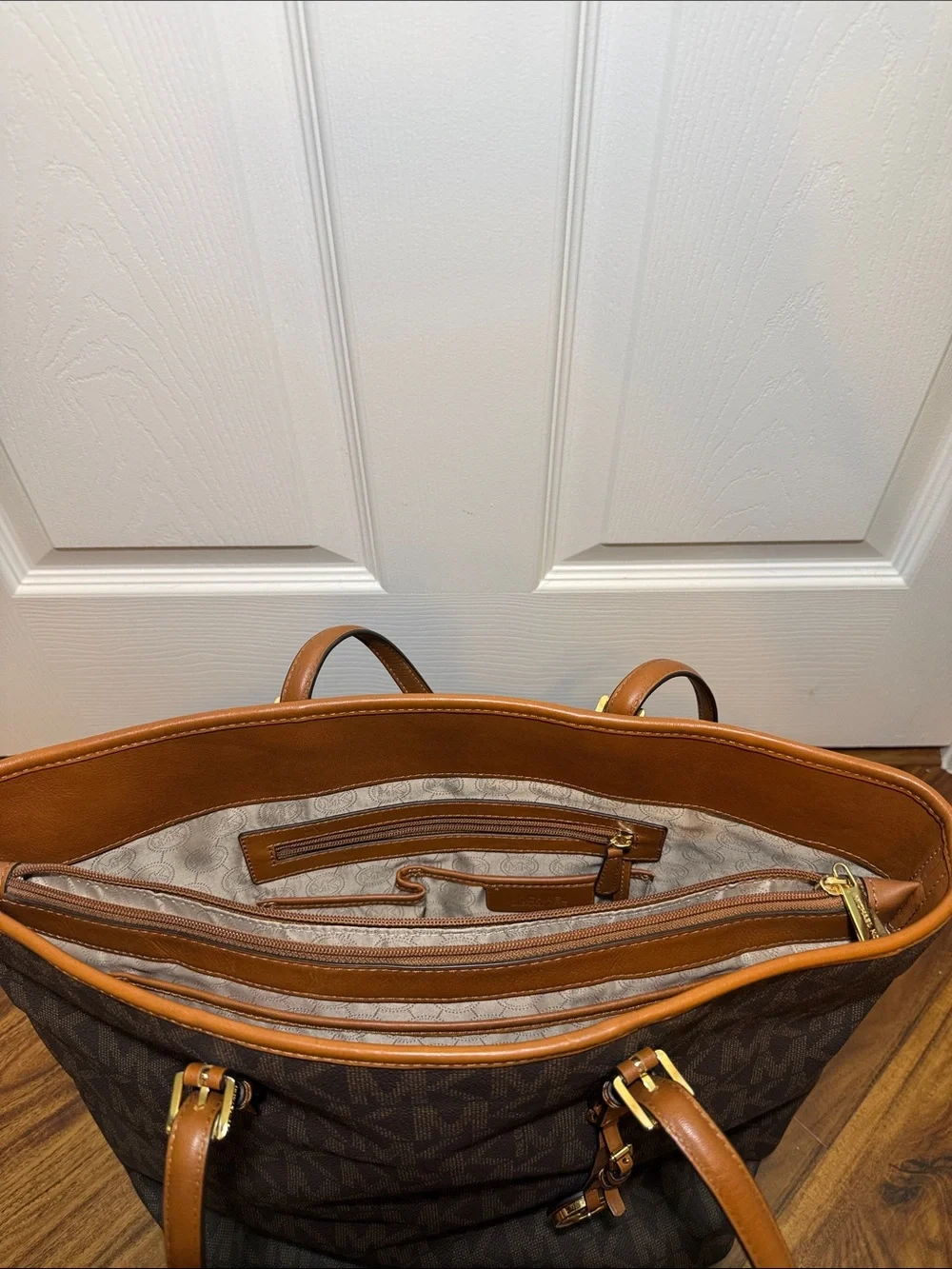 Michael Kors Brown & Tan MK Logo Laptop Tote